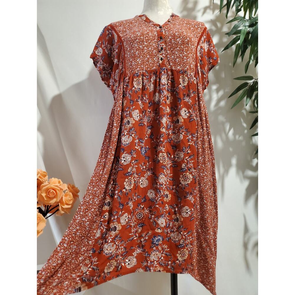 Knox Rose Floral 1/4 Button Floral Boho Midi Dress Size M Cottage Hippie Pockets - Picture 2 of 12